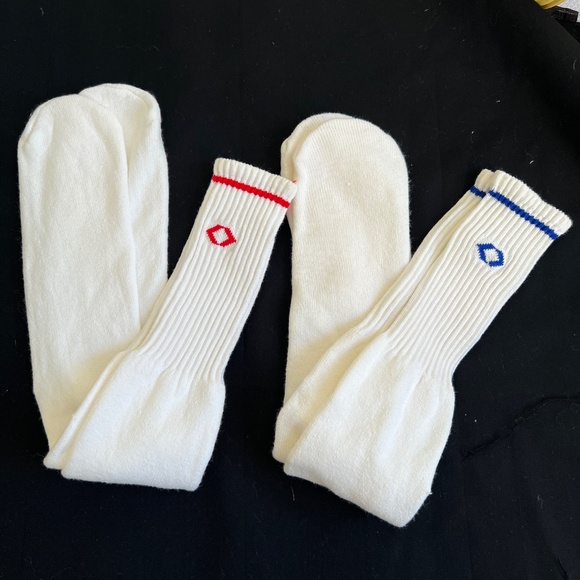 2 Pair Vintage Tube Sport Socks White Red Blue Stripe 24" Long New Old Stock NOS - Picture 4 of 4